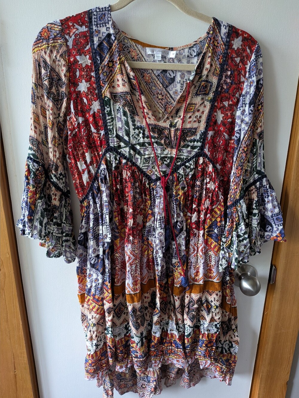 Boho Mixed-Print V-Neck Tunic Top in Multi-Color